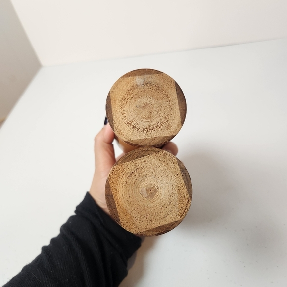 Vintage Set of 2 Hand Turned Wooden Pillar Candle Holders Canary Maple Rustic - Picture 4 of 6